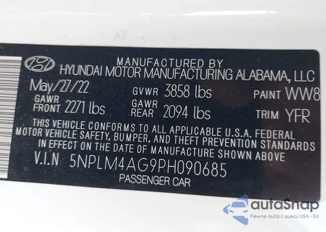 2023 Hyundai Elantra Sel z USA, uszkodzony, nr VIN 5NPLM4AG9PH090685